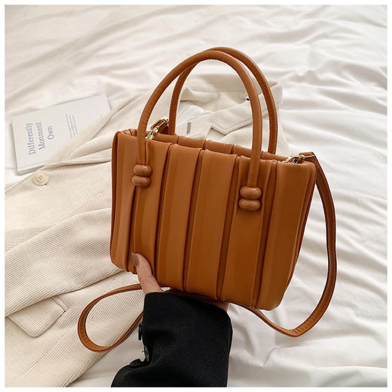Solid Color Pleated Handbag Bag Women's Autumn New Casual Shoulder Messenger Tote Bag