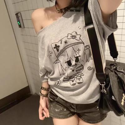 Japanese Otaku Moe Off-Shoulder Short-Sleeve Cute Cartoon Women's T-shirt - Summer Trendy Slimming Design