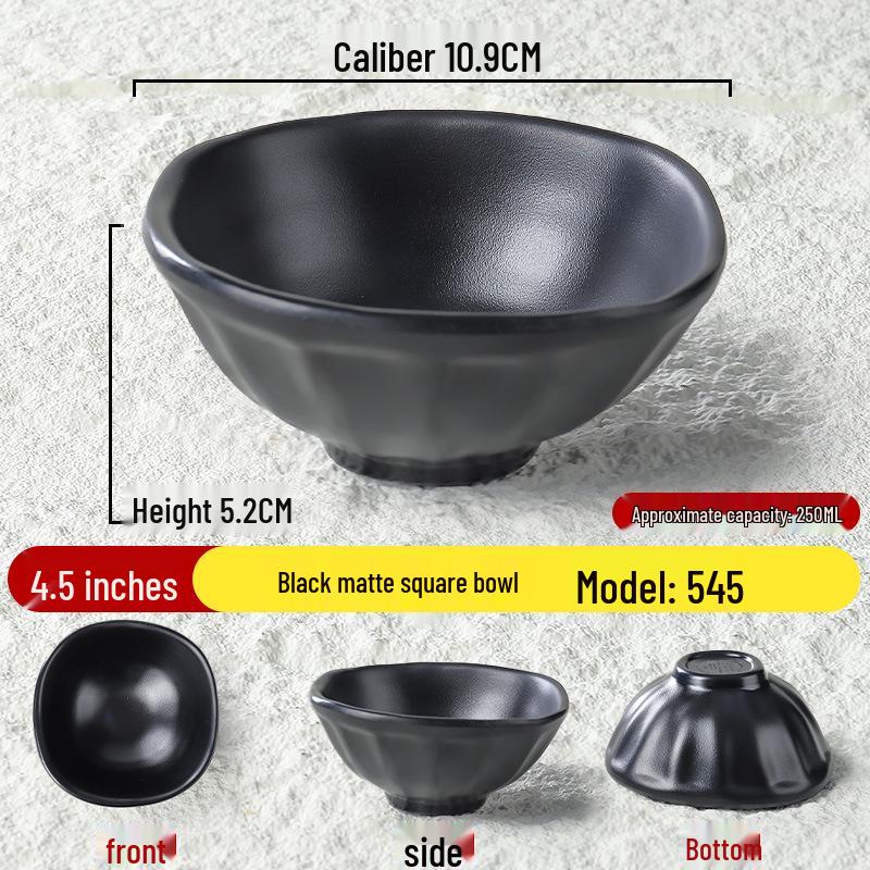 Black Matte Melamine Rice & Dipping Sauce Bowl for Restaurants, Hotels, Hot Pot, and Malatang.