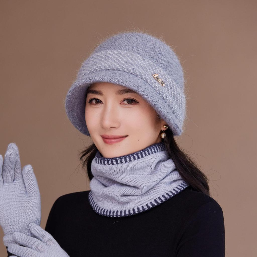 Middle-aged and Elderly Hat Women's Autumn and Winter Rabbit Fur Knitted Basin Hat Winter Hat