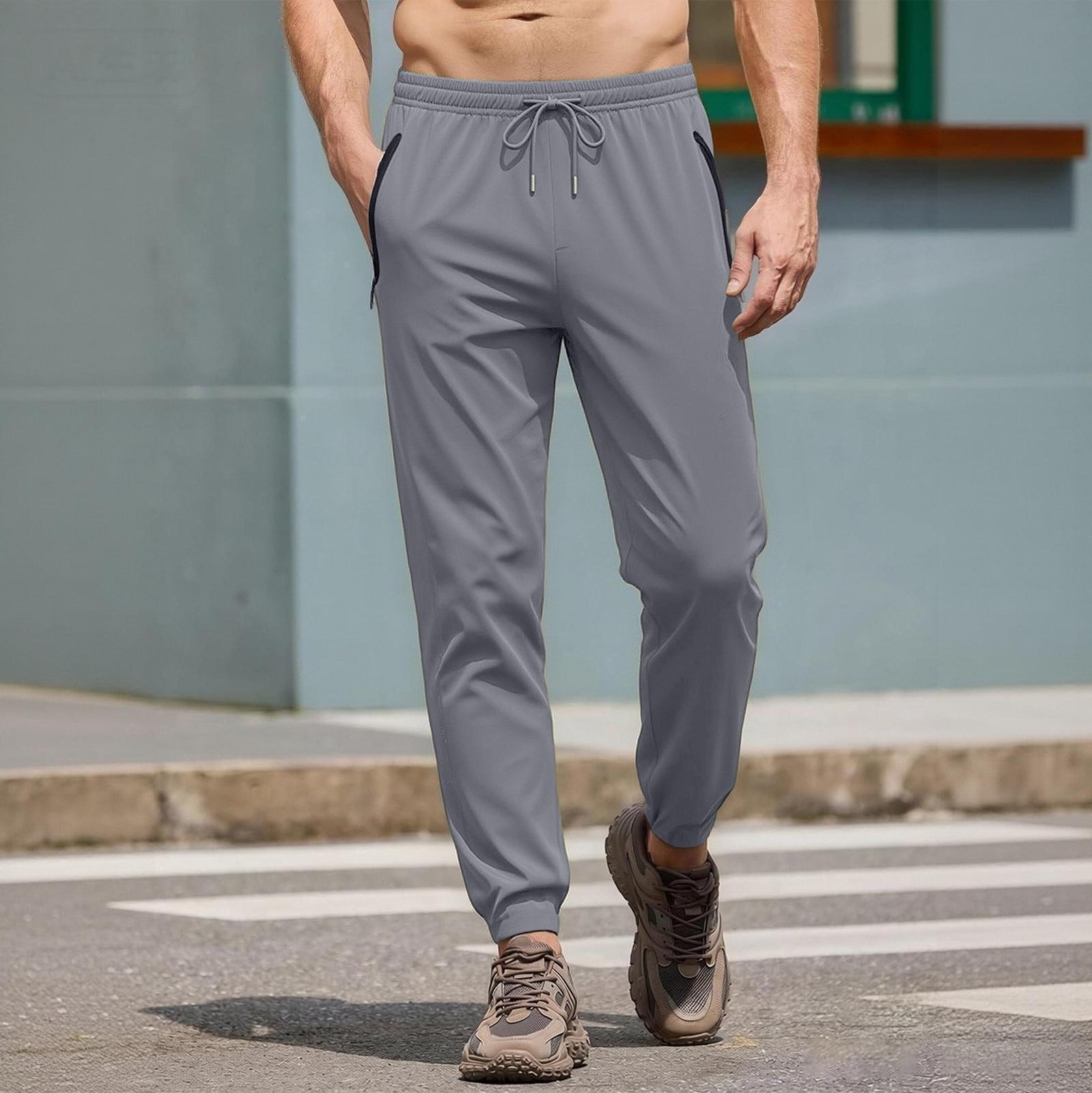 

Men s Lightweight Running Pants Elastic Waistband Jogger Sweatpants with Zipper Pockets for Fitness Training and Outdoor Sports XL світло-сірий колір