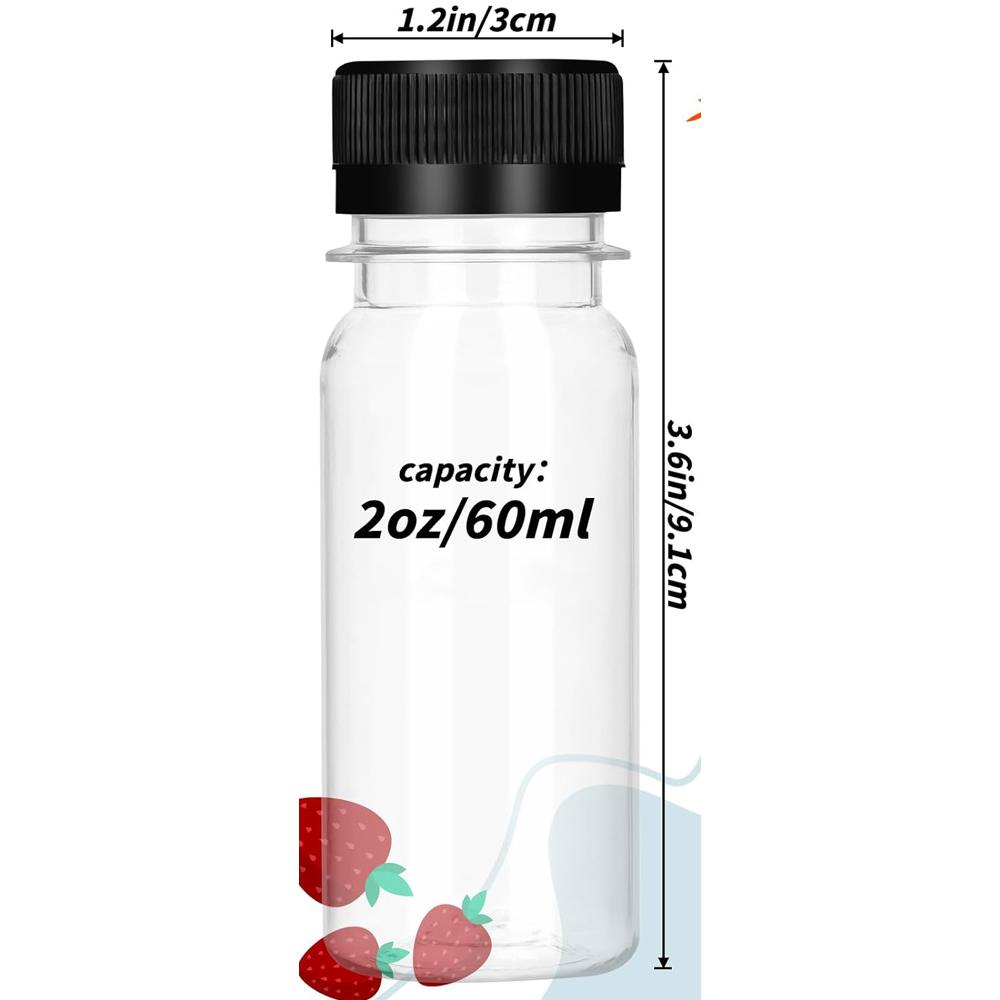 2 oz kleine Plastik-Saftflaschen mit Kappen, Mini-Behälter für Ingwershots mit manipulationssicheren Deckeln, wiederverwendbare Reiseflaschen