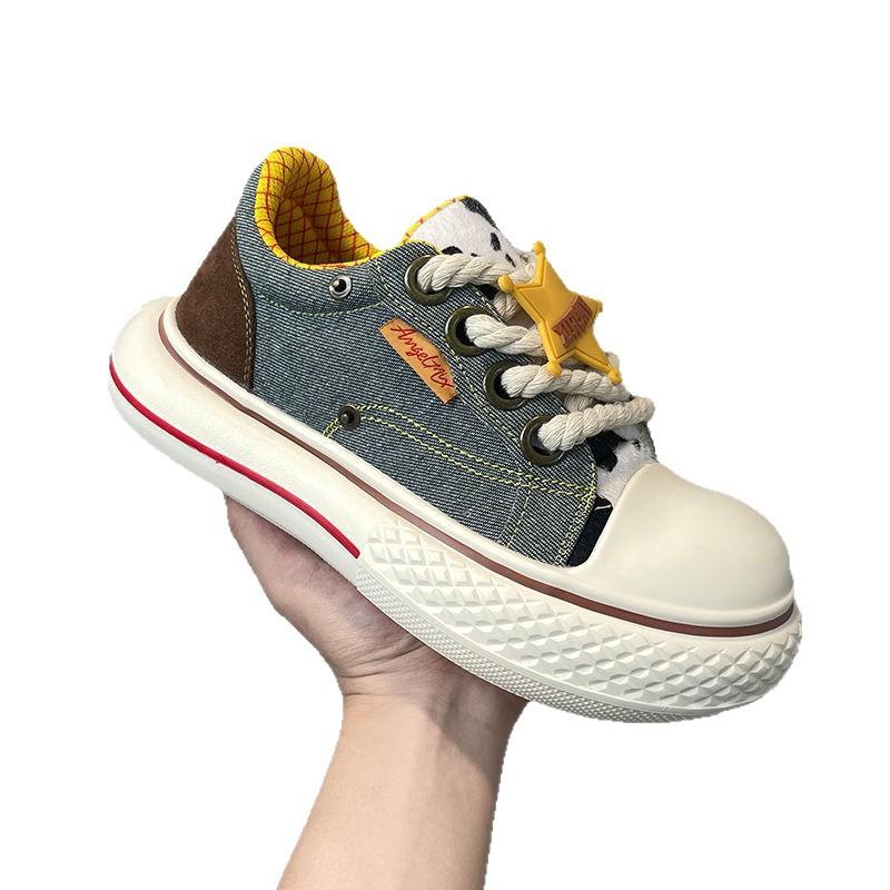 Canvas Women's Shoes Spring and Autumn Versatile Breathable Thick Soles Heightening Casual Board Shoes Big Head Shoes Couple Shoes