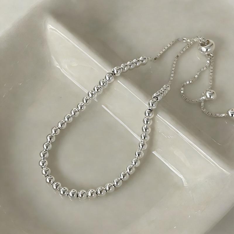 925 Sterling Silver Smooth Round Beads Bracelet For Women Vintage Simple Adjustable Classic Party Jewelry Gift