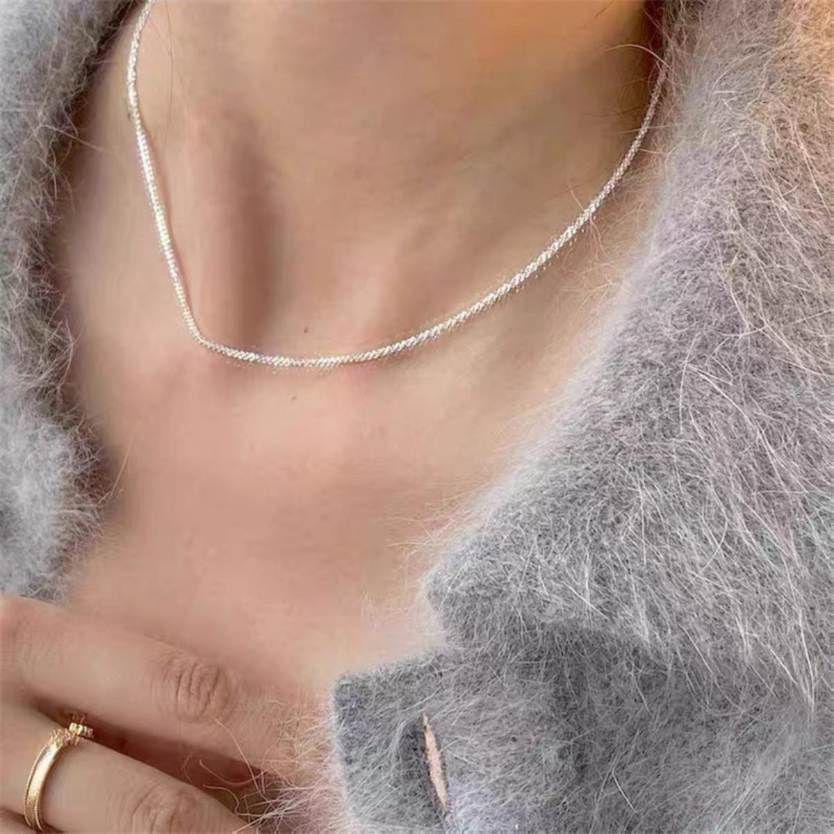 

Light Luxury Sparkling Silver Color Chain Necklace For Women Men Simple Dainty Geometric Stackble Choker Wedding Party Jewelry