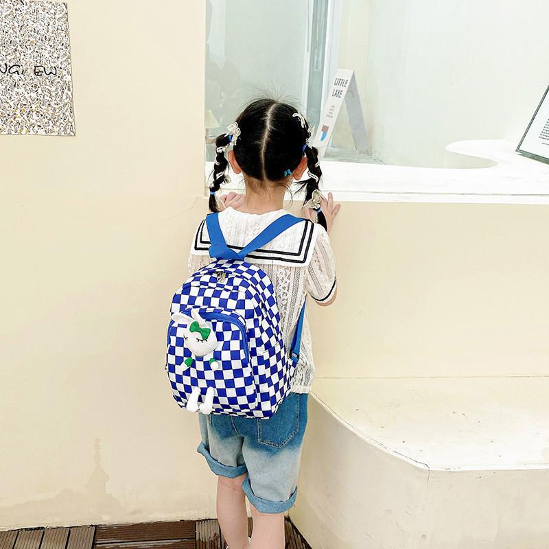 Trendy Children's Backpack For Fall With Stylish Printed Checkered Design And Lightweight Nylon Fabric