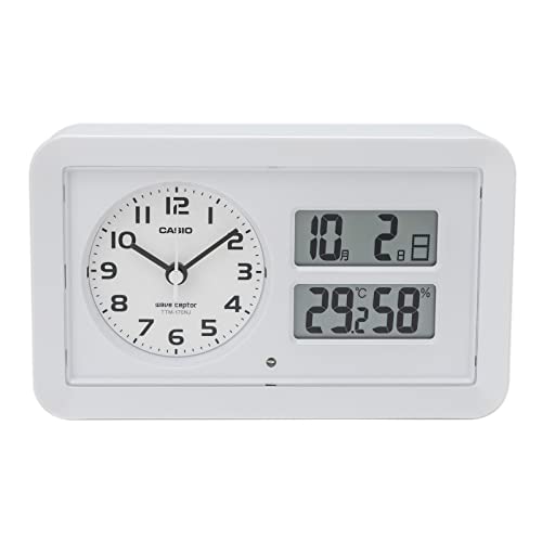 CASIO TTM-170NJ-7JF Radio-Controlled Alarm Clock, White, Analog, Snooze Function, Light, Automatic On/Off