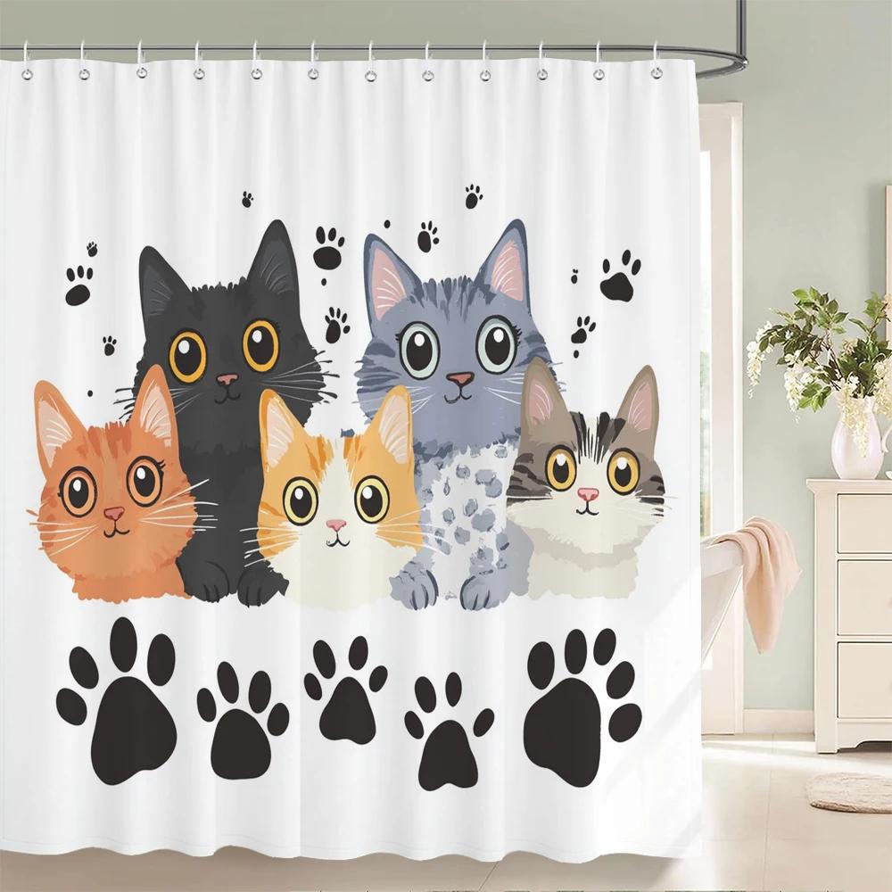 Minimalistisk stil Katt Hund Duschdraperi Intressant och Kreativt Djurtryckt Badkarsdekoration Badrumsgardin Med Krokar