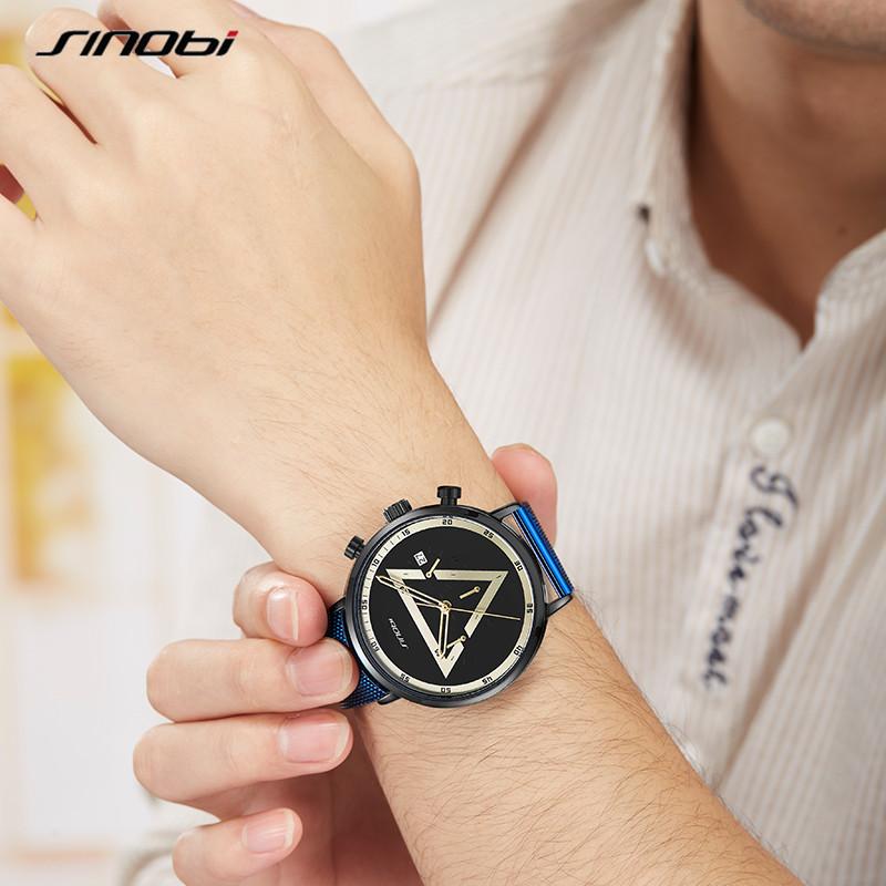 SINOBI Modische Herrenuhren, kreatives Dreieck-Design, Quarz-Armbanduhren, Chronograph, multifunktional, Sportuhr für Männer