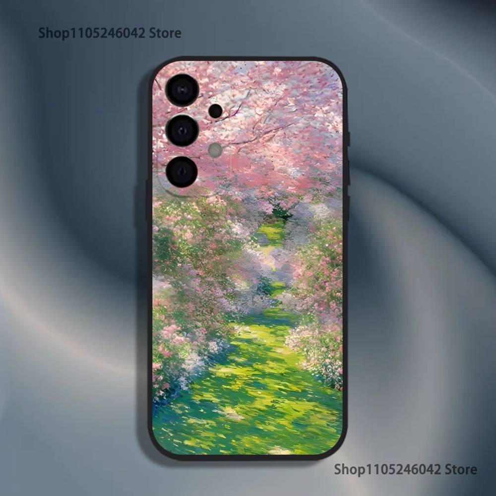 C-Claude Monet Garten Malerei Handyhülle für Samsung S26,S25,S24,S21,S22,S23,S30,Ultra,S20,Plus,Fe,Lite,5G Schwarze Hülle