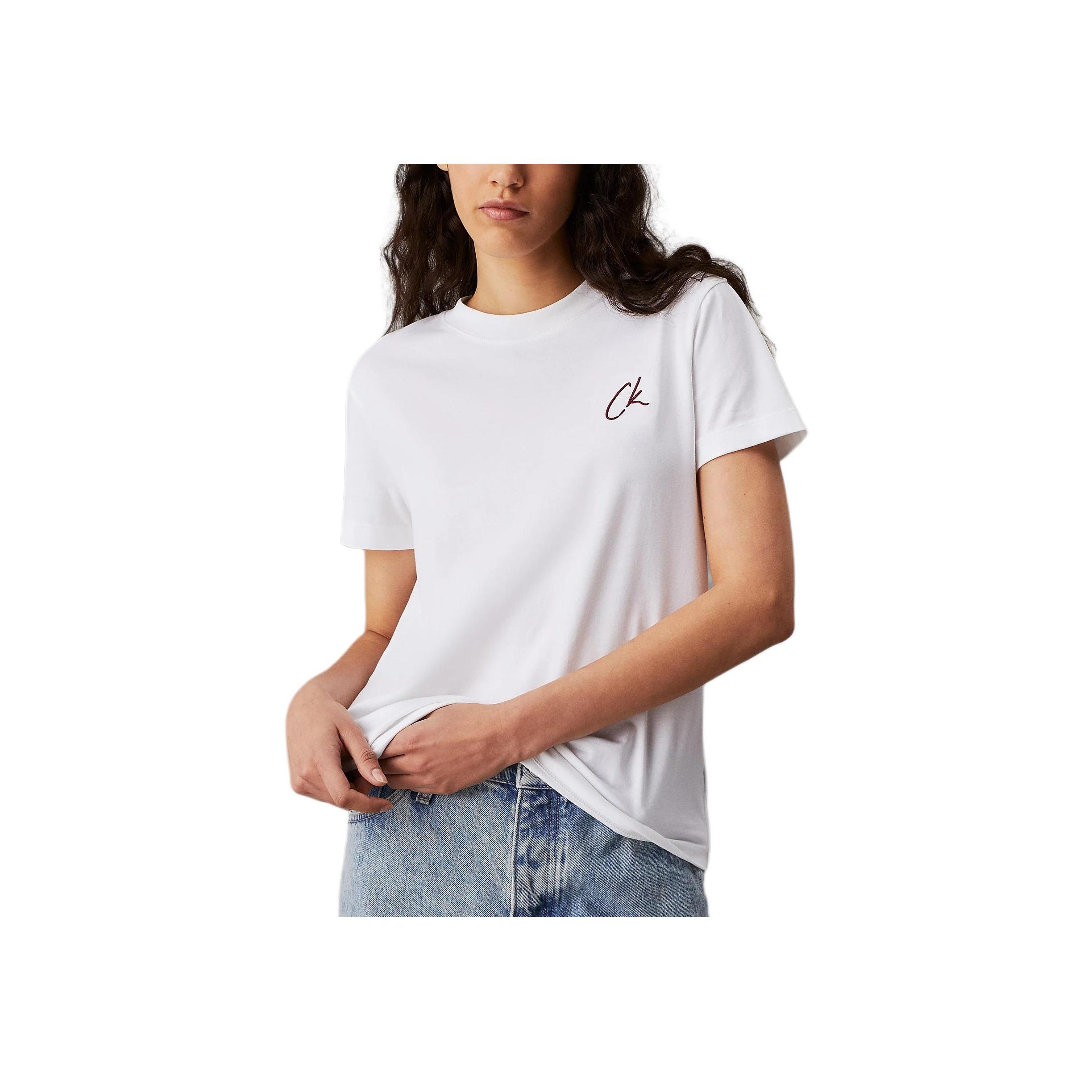 

Calvin Klein Embroidered Logo Short Sleeve Regular T-Shirt Women Tops White J20J224439-YAF S