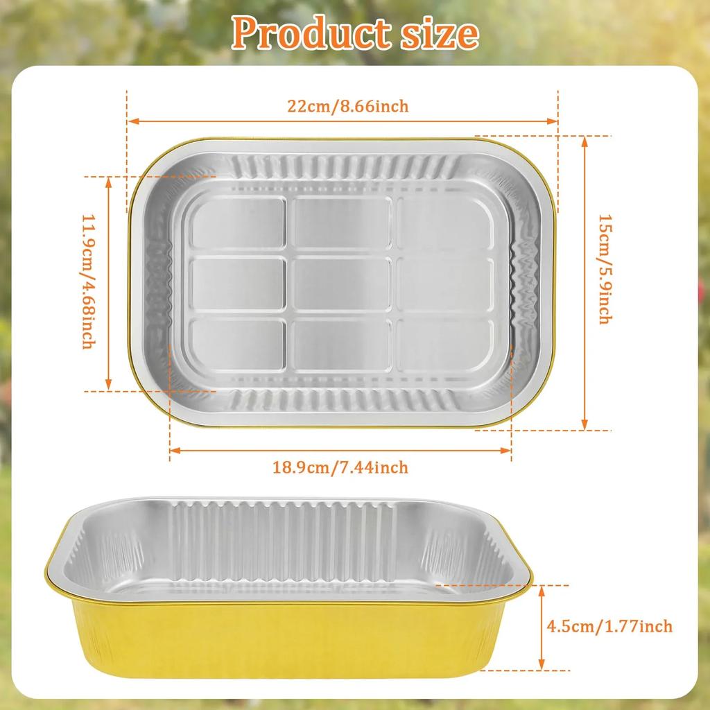 20Pcs Aluminum Foil Pans with Lids Food Grade Aluminum Foil Baking Tray Gold Foil Tray Container Rectangular Aluminum Cake Pans