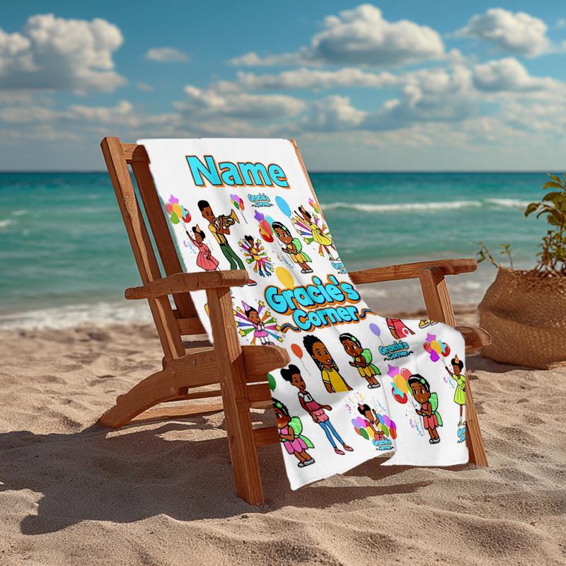 Custom Name Ultra-Soft Beach Towel with Gracie's Corner Theme,Ideal for Pool - Camping, Diving - Perfect Travel Essential, Vibrant Beach Towel.