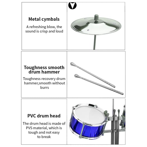 Btuty Electronic Drum Set, Jazz Drum Kit with Stool, 7 Drums, Percussion Instrument for Beginners, Holiday Gift, Thick PVC Drum Heads, Easy Installati