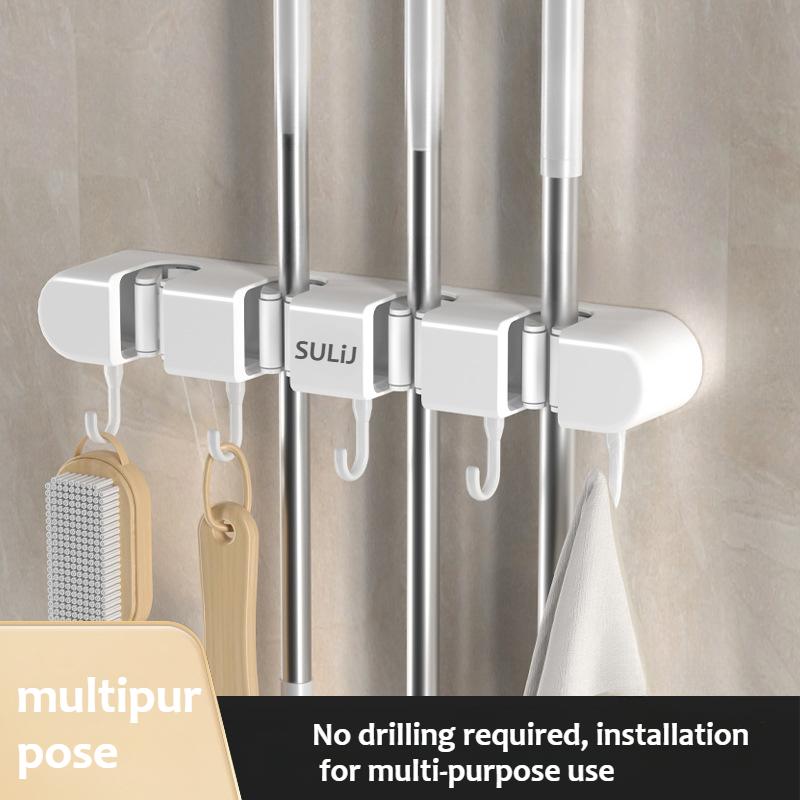 1pc, Hook, Wall Mounted Mop Holder, Non Perforated Hook, Balcony, Bathroom, and Toilet Buckle Fixed Broom Storage Rack.