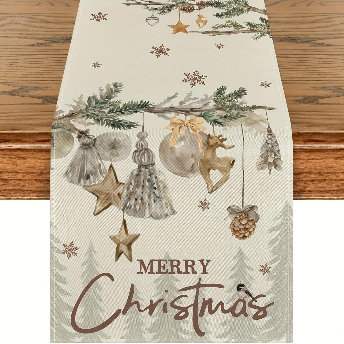 

1 Piece Christmas Pine Snowflake Decorated Table Runner Seasonal Winter Kitchen Dining Home Party Decoration 90X33CM