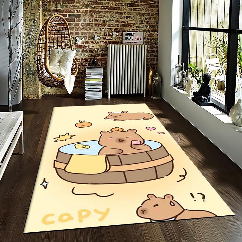 Cute Cartoon Capybara Pattern Carpet with Bath Tub and Warm Colors Suitable for Use As an Anti-slip for Living Room Bedroom Sofas