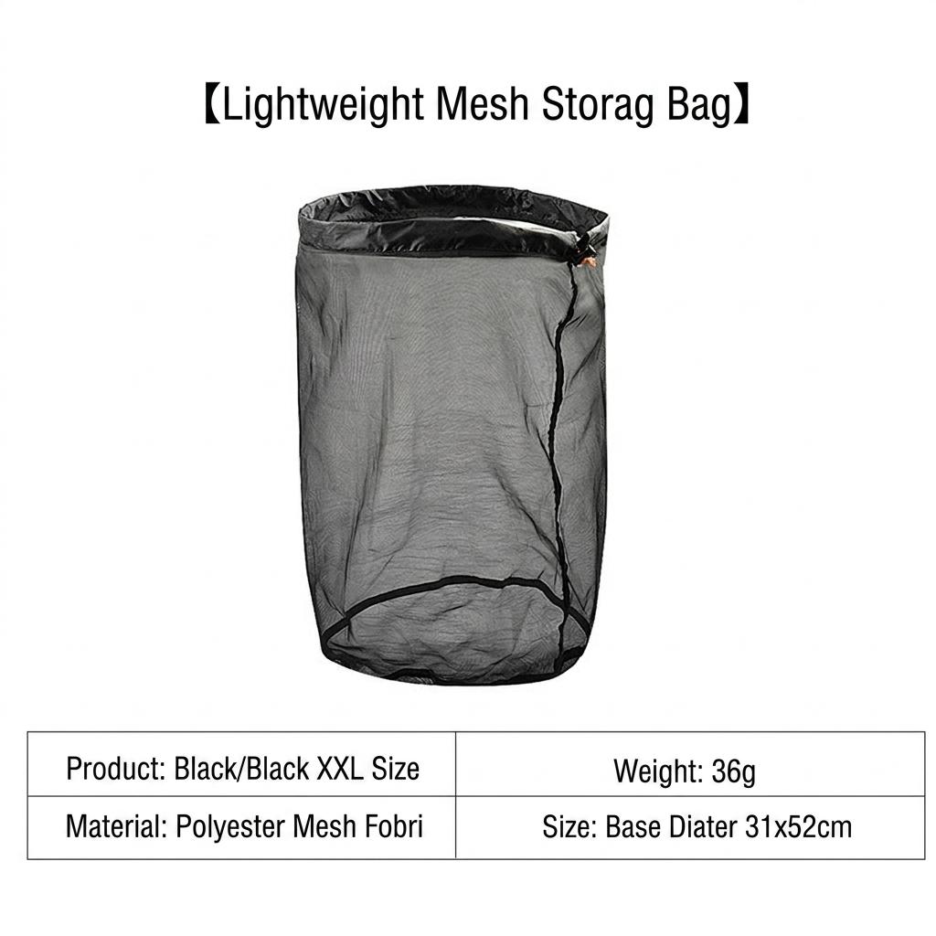 Camping Hammock Mesh Storage Bag Travel Clothes Drawstring Compression Sack for Sleeping Bag