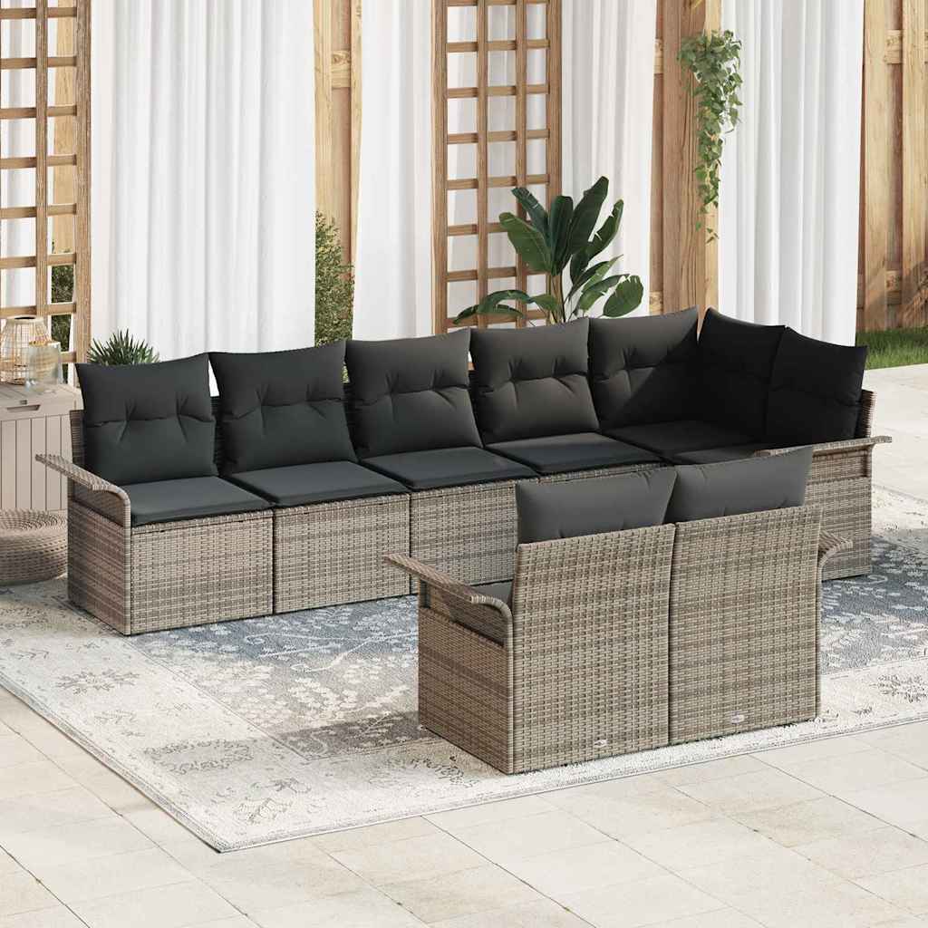 8 Piece Grey Garden Sofa Set with Cushions