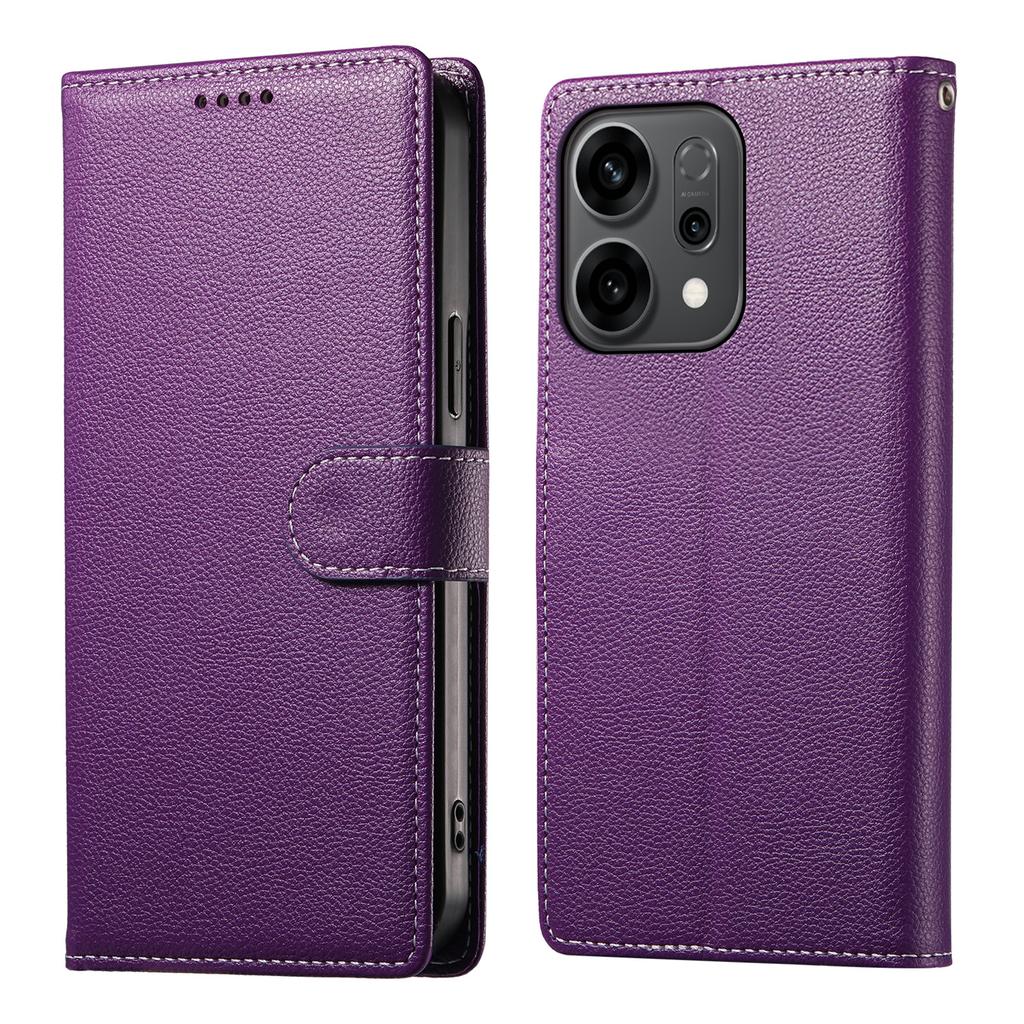 For Oppo Reno14 F 5G Case Magnetic Snap Litchi Texture Leather Wallet Phone Cover with Wrist Strap