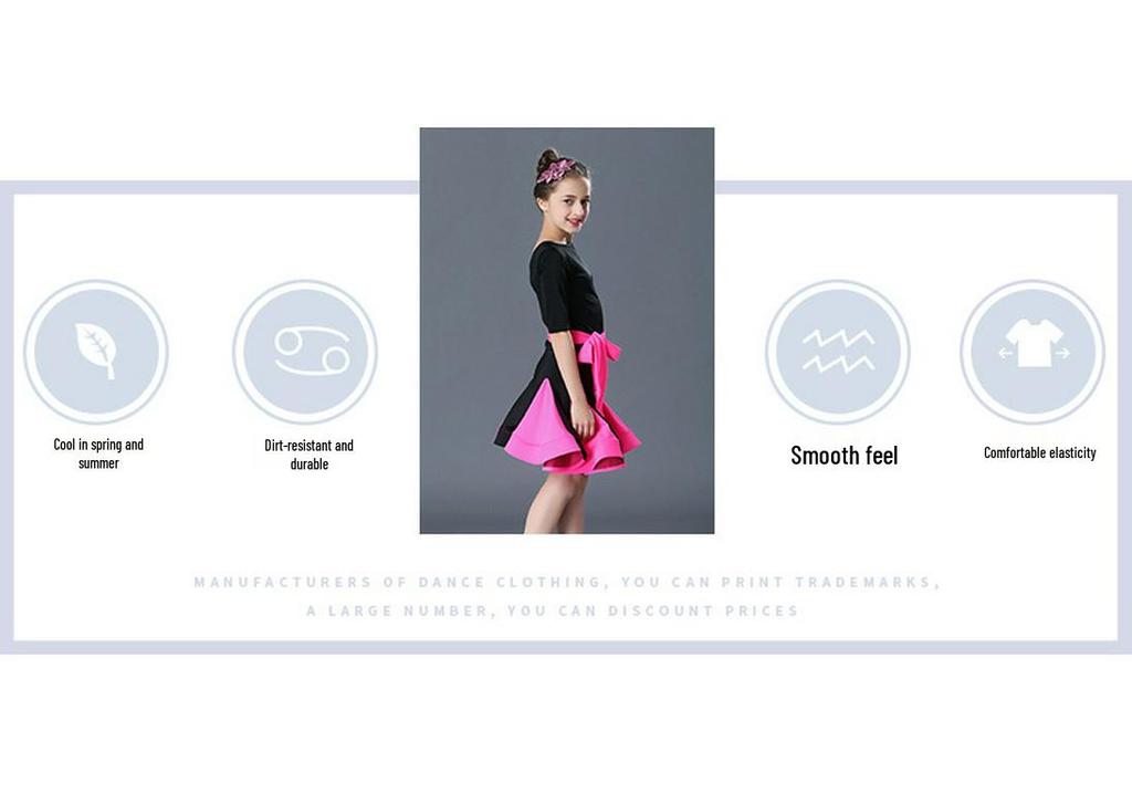 Girls' Short-Sleeve Latin Dance Skirt – Spring/Summer Competition and Practice Costume