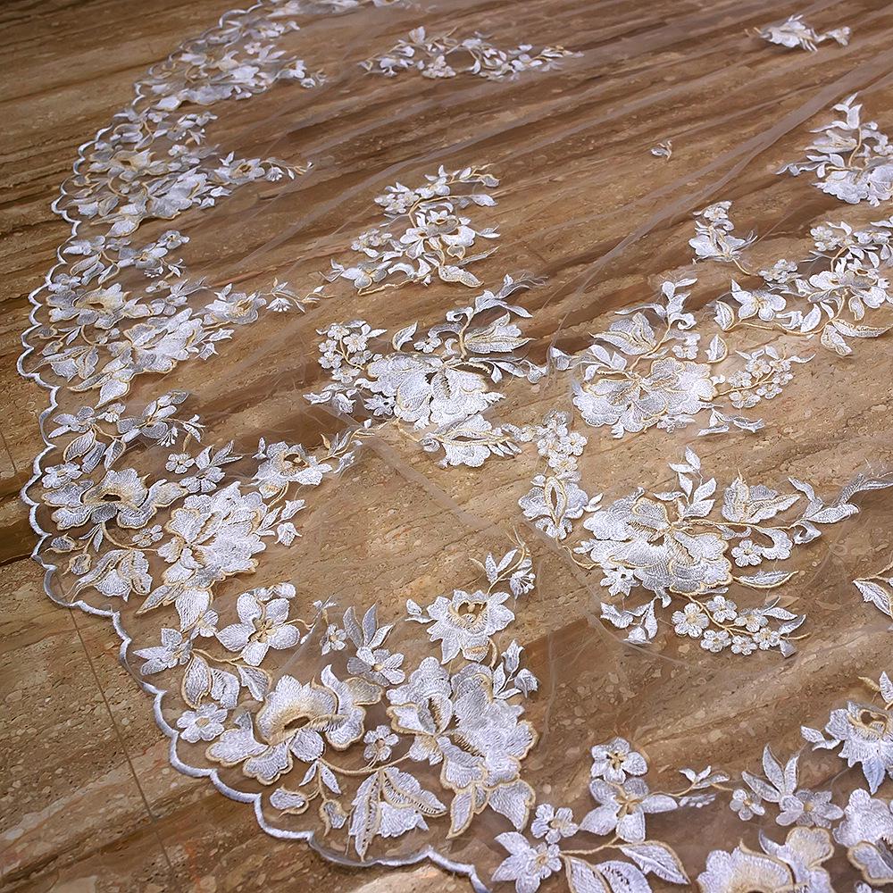 Double Layer 4-Meter Lace Bridal Veil with Extra Long Train - Soft Tulle for Photoshoots