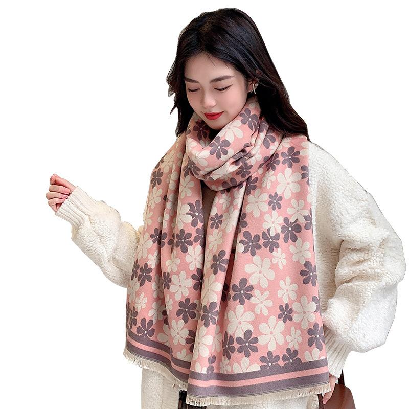New Scarves For Women In Autumn And Winter Fashionable Cashmere Scarves Floral Prints Warm And Thickened Shawls