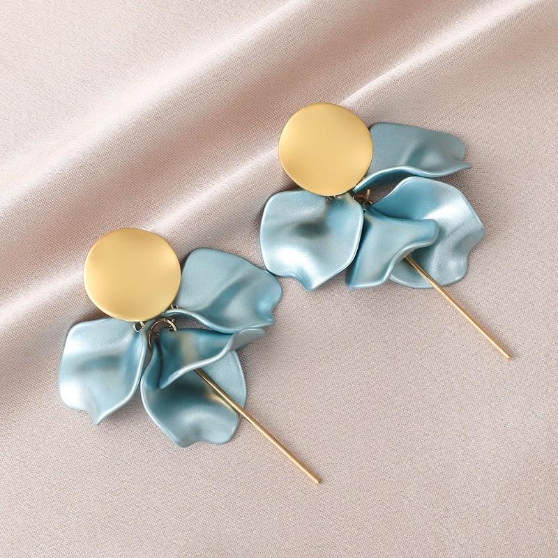 Pinkdudu Resin Petals Long Tassel Drop Earrings Pearl Luster Flower Stud Earrings PD2383