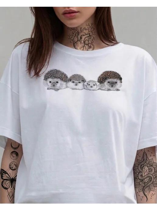 Summer T-shirt with hedgehog family print 3XL