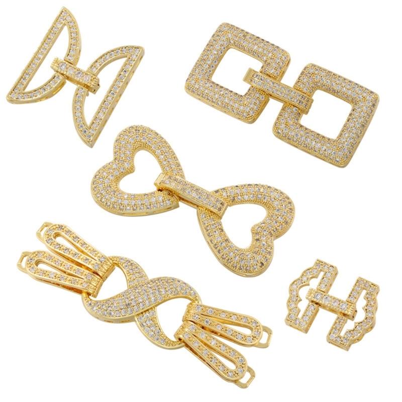 Gold Plated Copper Zirconia DIY Clasp Set Creative Jewelry Crafting Clasps with Zircon for Bracelet & Necklace DIY