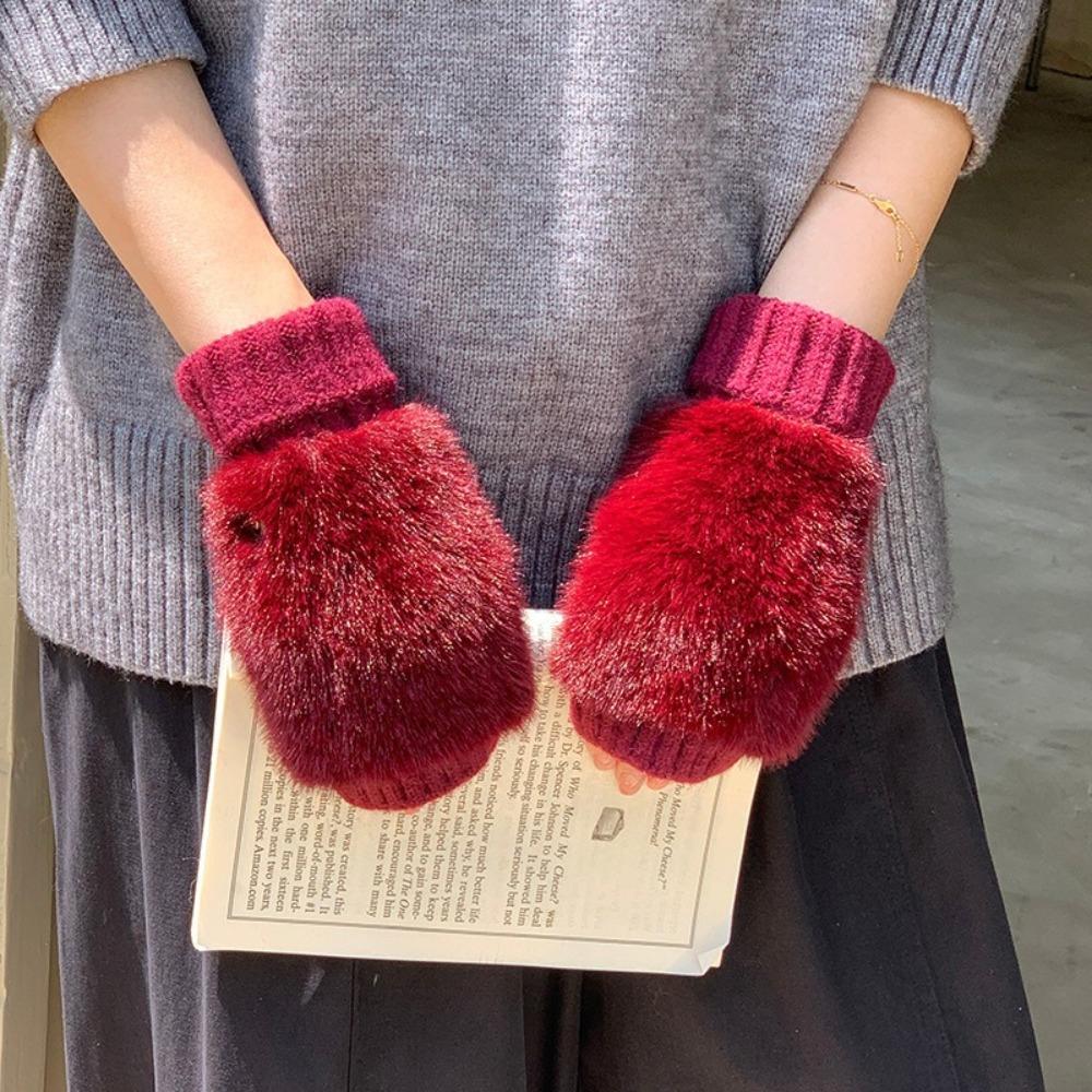 Warm Knitted Gloves Soft Plush Gloves Fashionable Half-Finger Gloves Women