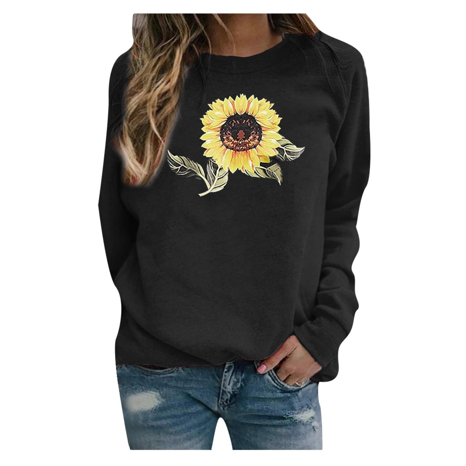 

Women SunFlower Printed Pullover Sweatshirt Long Sleeve Sweatshirt Top XXL чёрный
