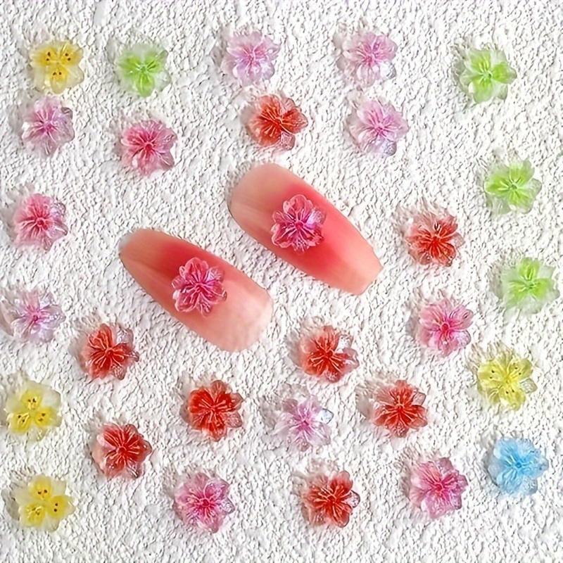 100/200pcs 3D Flower Nail Charms Ice Translucent Flower Nail Charms Flower Nail Art Charms Luminous Flower Nail Designs Resin Pe
