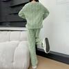 Ladies' Fashionable Warm Top Casual Cotton Pants Home Solid Color Pajamas Set