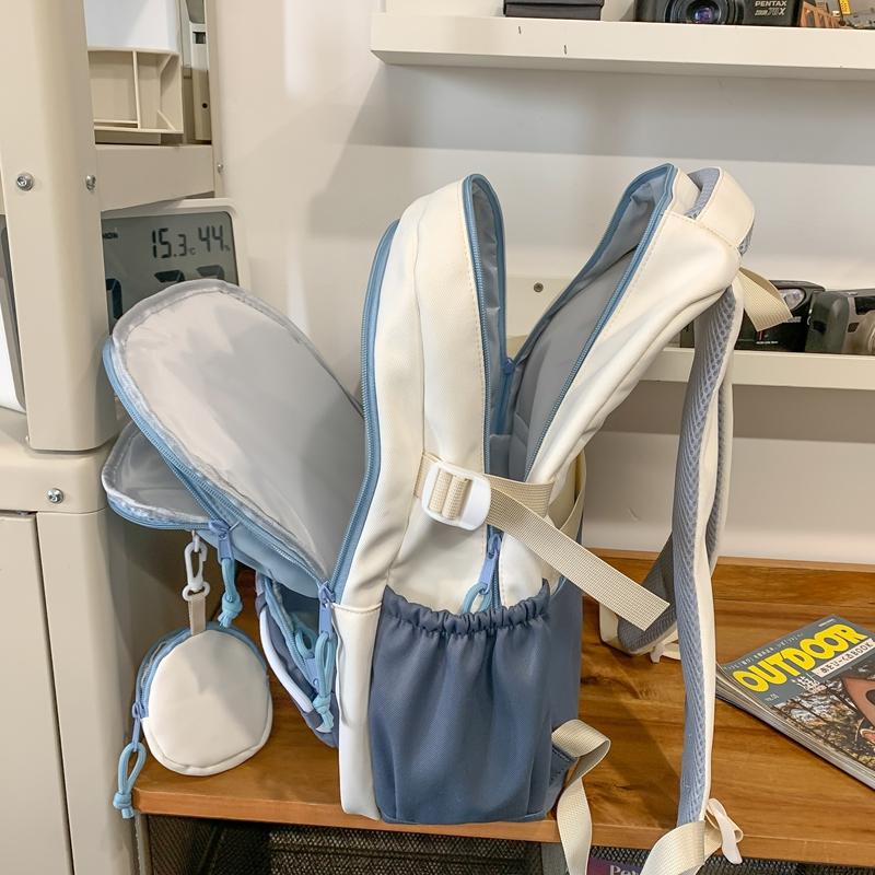 Contrast Color Waterproof Backpack Campus Style Large Capacity School Bag Computer Bag For Teenagers Students