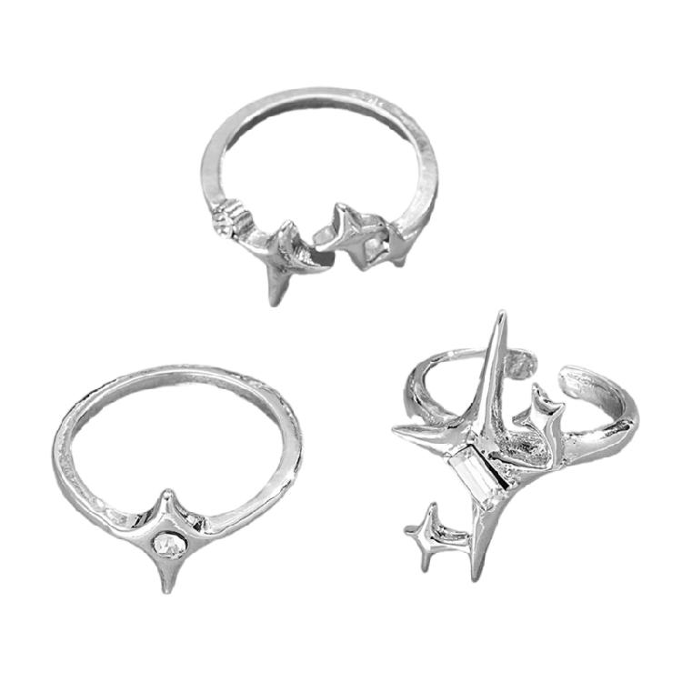 

Elegant Zircon Star Couple Rings With Textured Finish Suitable for Everyday Wear and Celebrations Parties Supplies