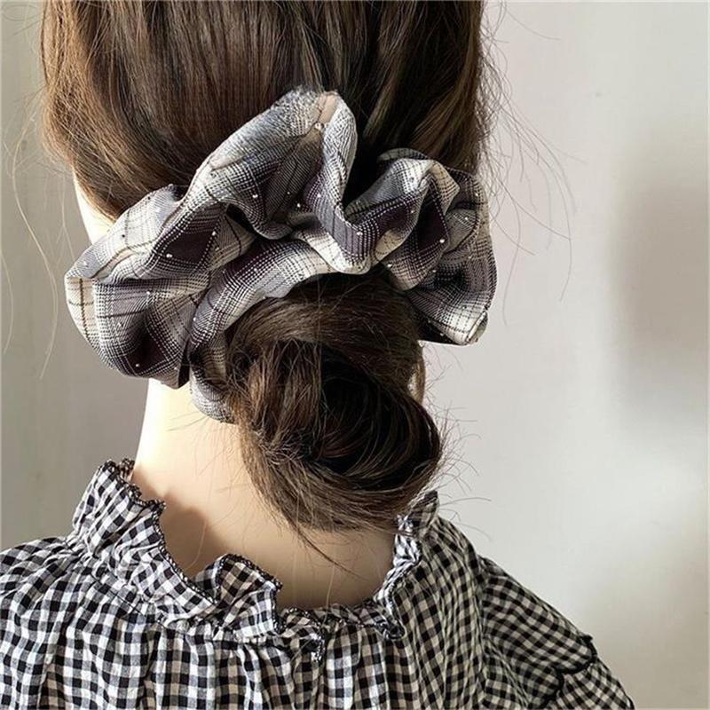 College Style Plaid Scrunchies Women Girls Elastic Hair Rubber Bands Accessories Hair Ring Rope Headdress Headwear Ornament