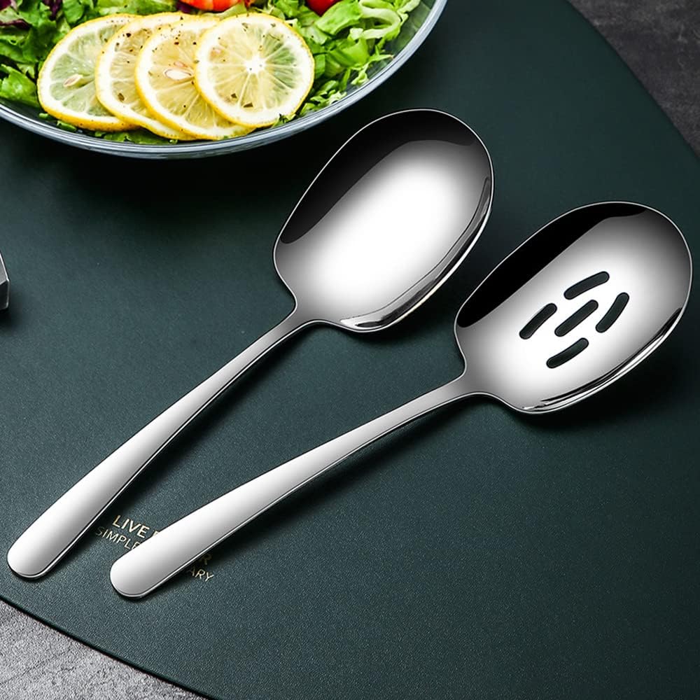 Extra Large Serving Spoons Set,18/8 Stainless Steel Slotted Spoon and Serving Spoon,9.8 Inch Buffet Spoons Set,Tabletop Flatware Utensil (2pack)