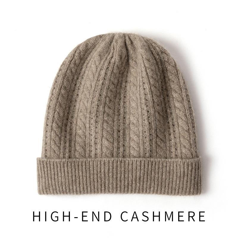 

Cashmere Autumn and Winter New Style Women s High End Solid Color Knitted Warm Fashion Twist Pattern Hollow Cuff Casual Hat one size