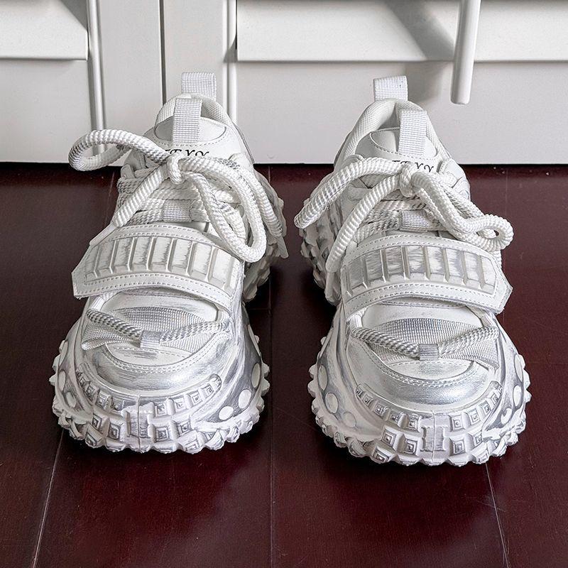

2025 Summer Trend: Height-Boosting Thick Sole Couple Sneakers with Tire Bottom Design 36 Standard белый