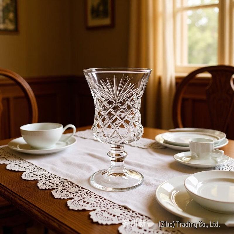Korean Style Carved Glass Red Wine Goblets
