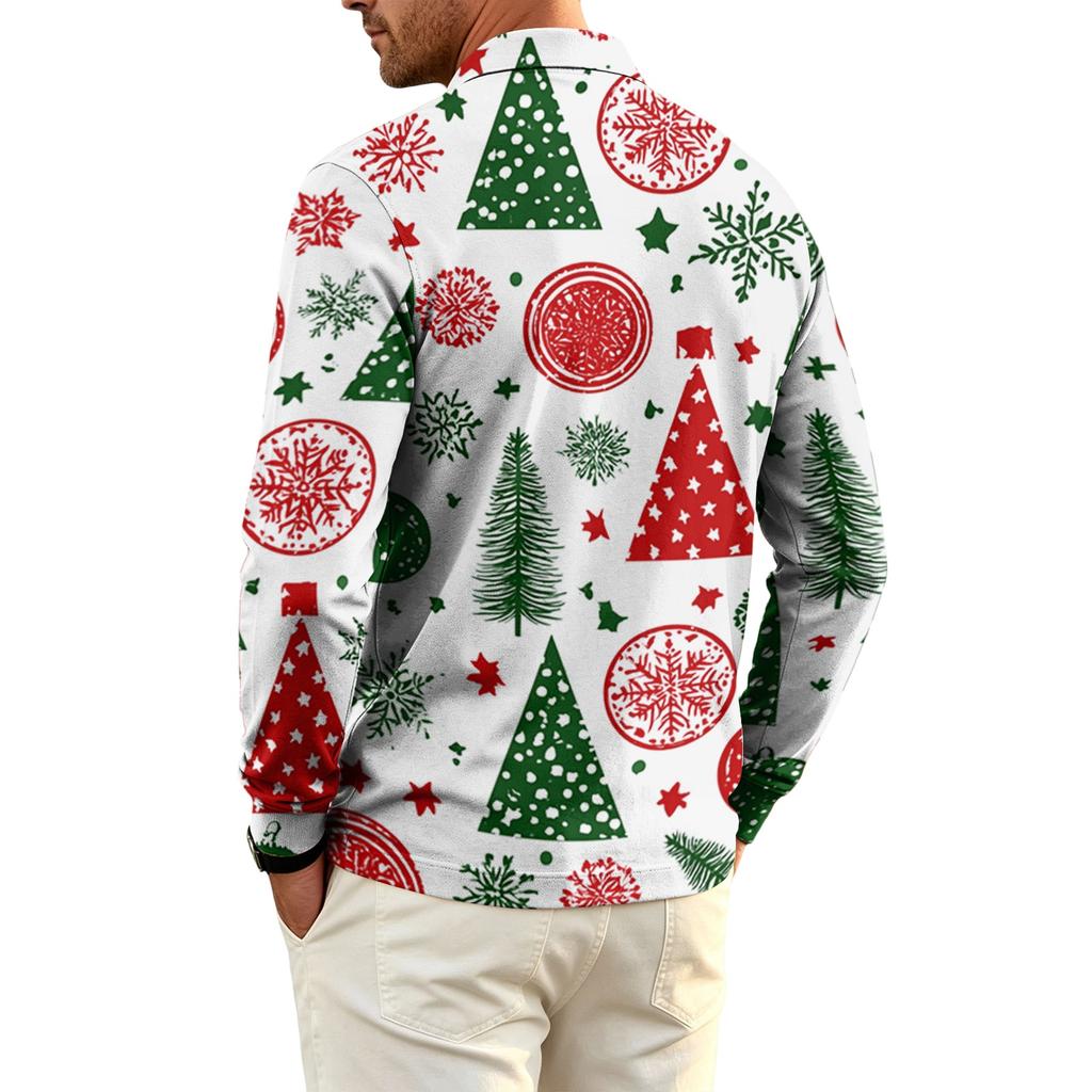 Men's Long Sleeve Golf Shirt Christmas Print Quick-Dry Mesh Casual Activewear Top