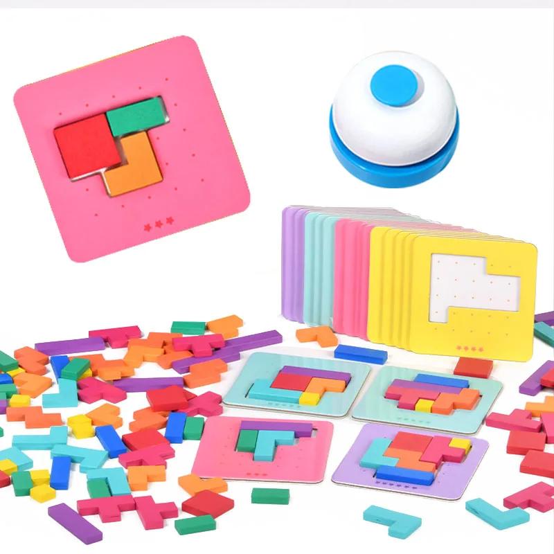 Montessori Desktop Puzzle Toys Kids Battle Table Game Tangram Math Toys Building Blocks Board Color Shape Training For Kids Gift
