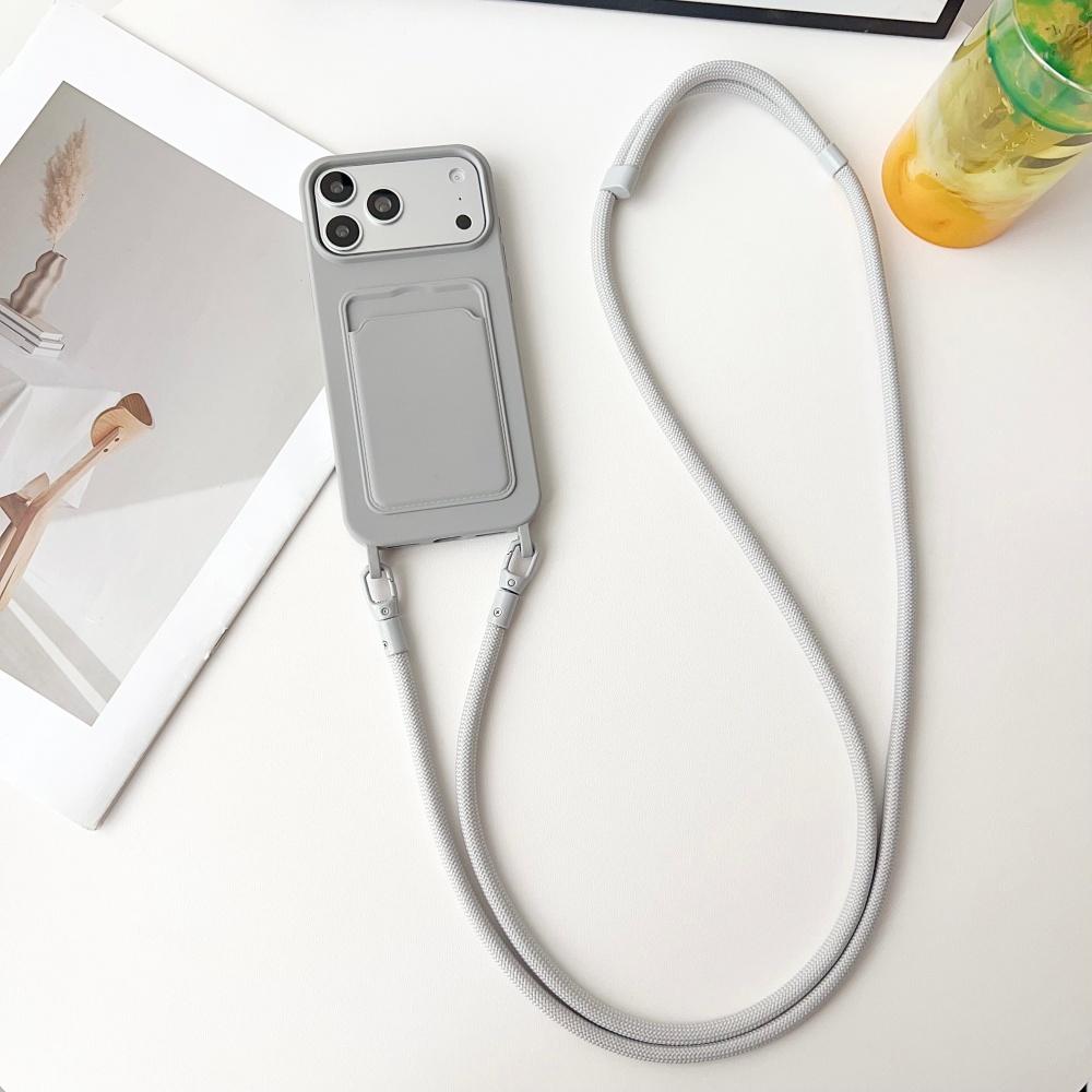 Adjustable Crossbody Lanyard Card Slot Cover for IPhone Air 17 16 15 14 13 Pro Max Color Silicone Wallet Holder Shockproof Case