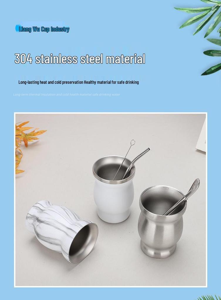 Tazza per Mate Argentina in Acciaio Inossidabile 304 da 8 oz con Cannuccia Cucchiaio
