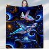 Sea Turtle Digital Printing Throw Blanket - Marine Life Aesthetic Pattern Soft Lightweight Accent for Sofa Bed Travel Office