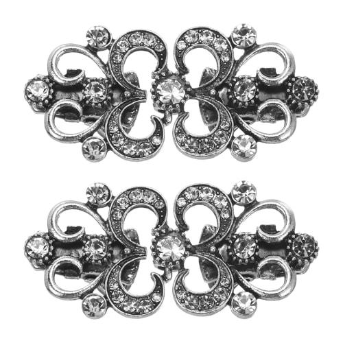 uxcell Vintage Sweater Clips Set of 2, Cape Cloak Clasp, Retro Cardigan Clips, Shawl Collar Clasp, Brooch Clips for Women (Silver)