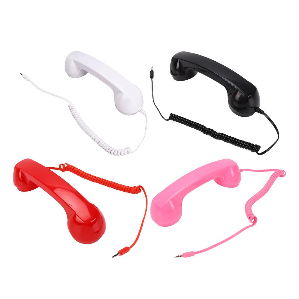 3.5mm Retro Phone Handset Vintage Wired Plug in Handheld Cell Phone Receiver with Microphone Speaker for Video Calls