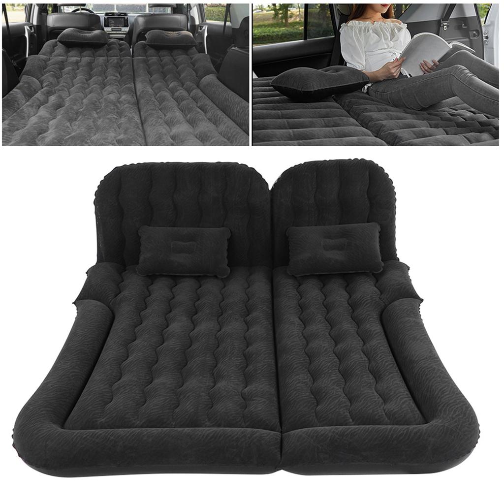 2‑In‑1 Multifunction Inflatable Travel Mattress PVC Flocking Soft Sleeping Rest Cushion for Car SUVBlack