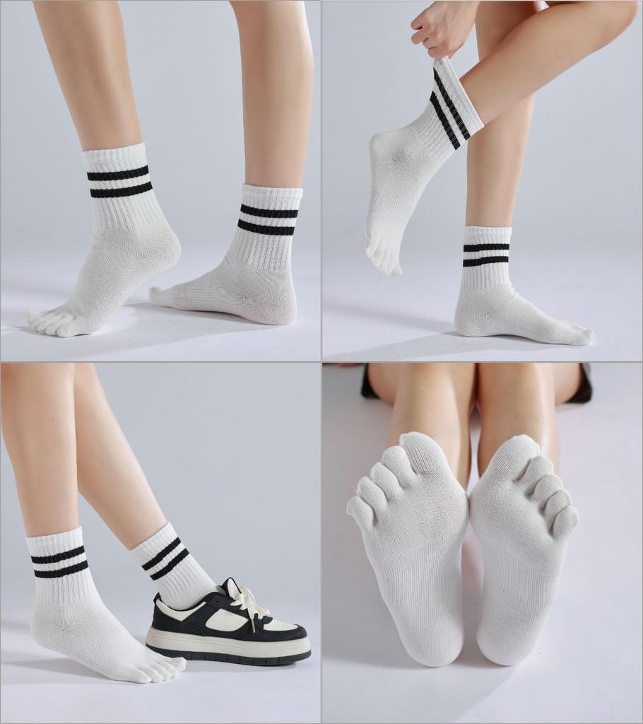 WIOIW Women's Five-Toe Socks, Sports Socks, Cotton, Durable, Perfect for Running, Commuting, and School, 3 Pairs